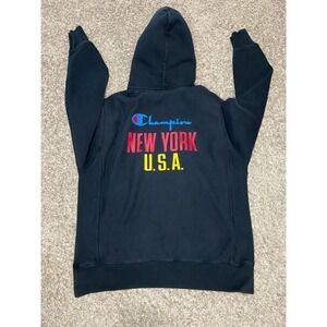 Champion Reverse Weave Hooded Sweatshirt New York USA Spell Out‎ Men Size MEDIUM